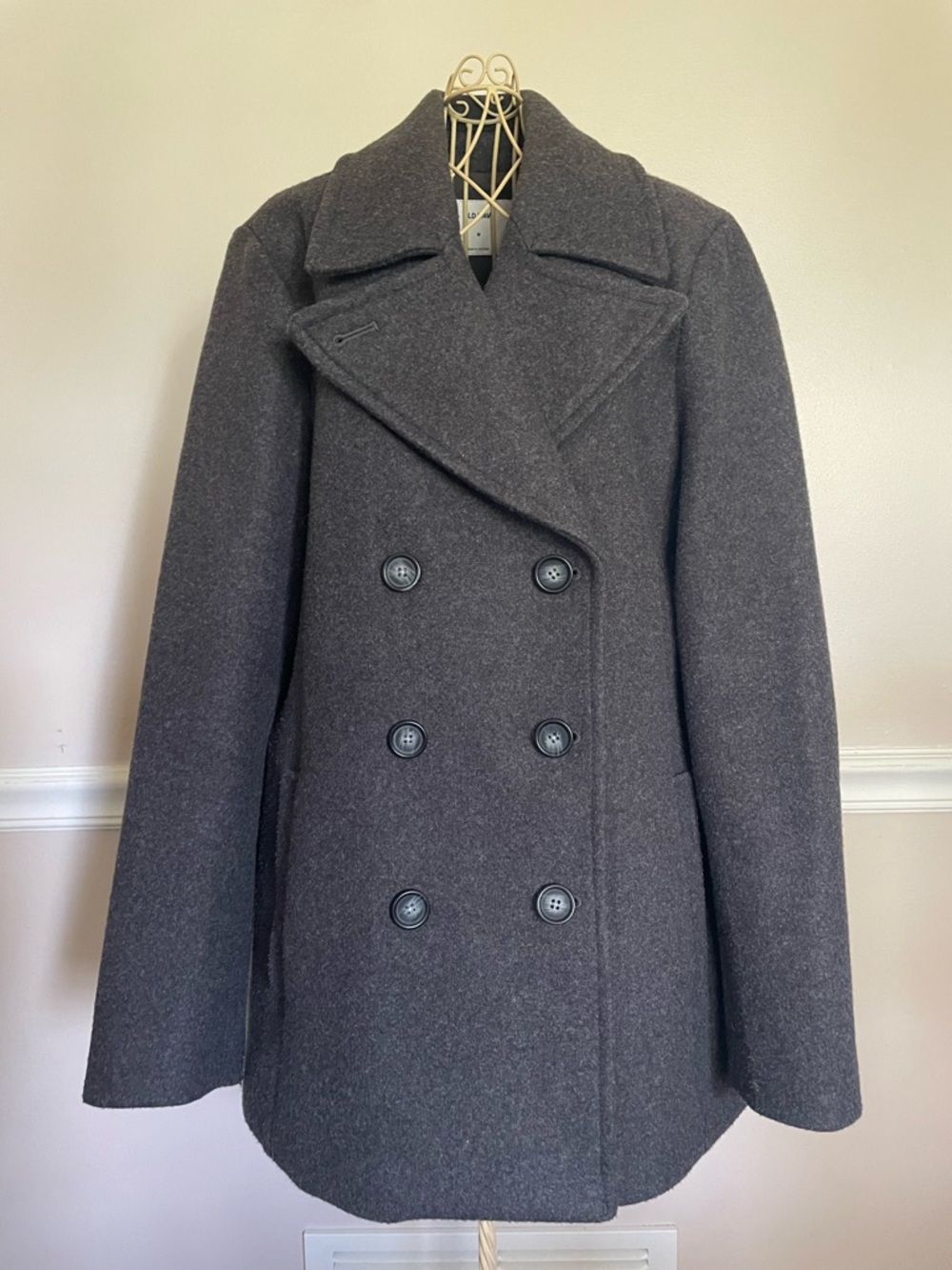 Old Navy Med Acrylic/Poly/Wool-Blend Double-Breasted Women's Peacoat - Charcoal